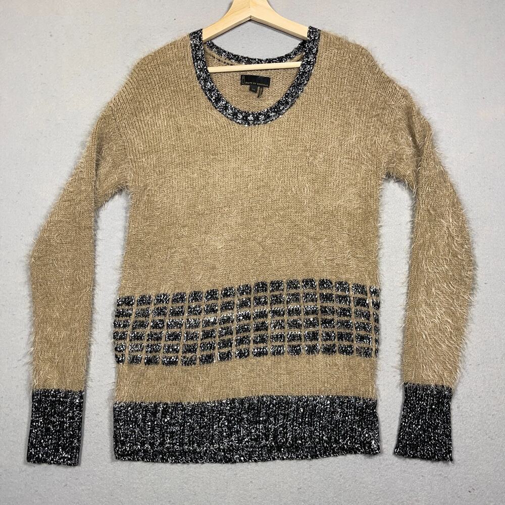 Vintage Y2K Jeans by Buffalo Teddy Sweater Women Medium Beige Black‎ Fuzzy Knit